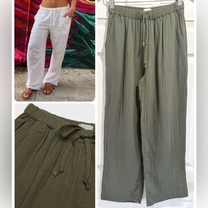 Aritzia Wilfred Free Sail Pants Olive Green Organic cotton Wide Leg Relaxed XS
